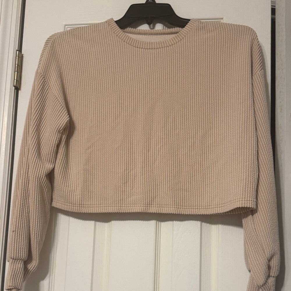SHEIN Beige Ribbed Knit Sweatshirt